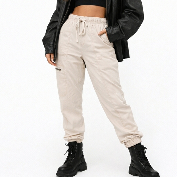 Nicole Miller Pants - NICOLE MILLER Cargo Joggers Casual Pants 100% Lyocell Pockets Pull On Tan Size S